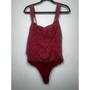 Abercrombie & Fitch Tank Bodysuit Top Red White Speckled Sz L Smocked Strap